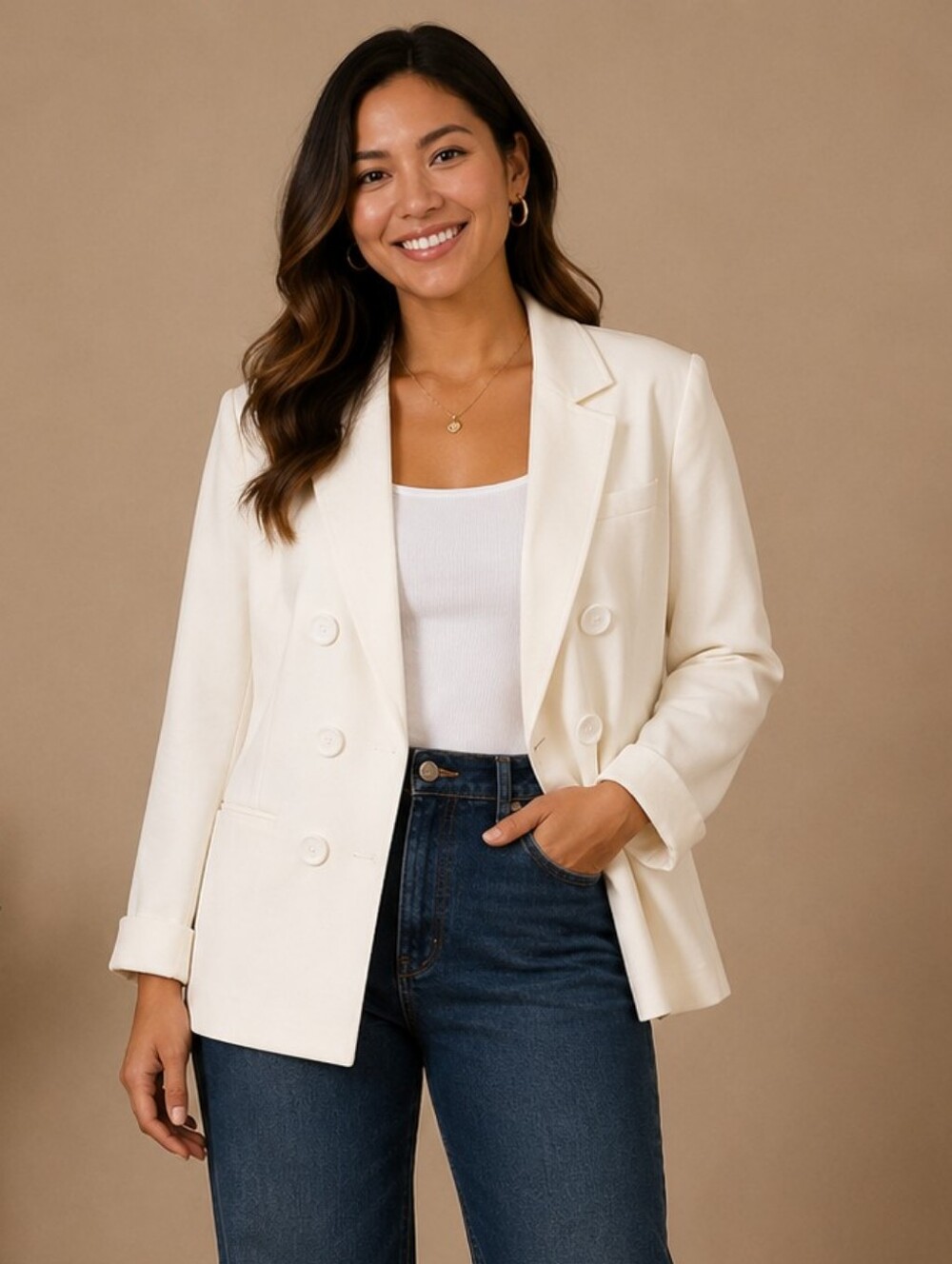 Jones New York Women's Cream Double-Breasted Blazer